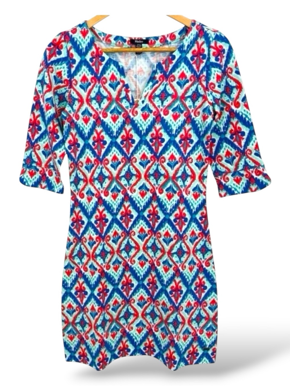 Hatley NWT Lucy mini dress cotton Sunset Ikat V neckline sleeveless blue 3/4 XS